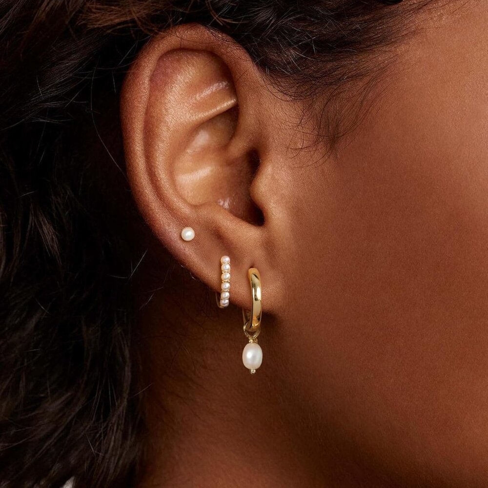 Stackable Gold Hoop Earrings Set 3 Versatile Pair… - image 2